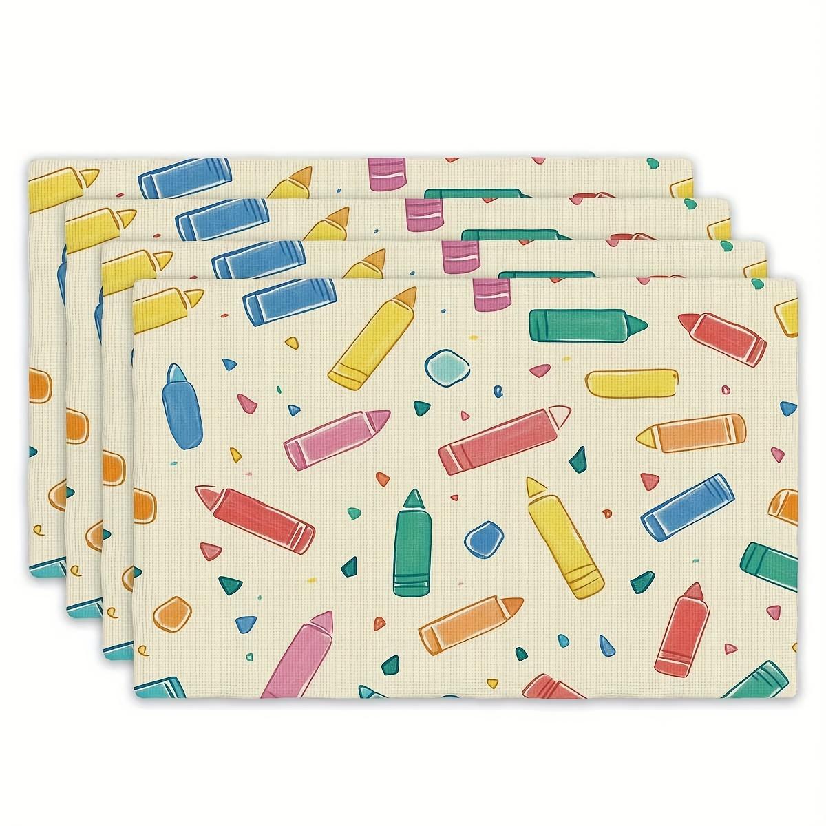 

4pcs Colorful Crayon Design Table Placemats - 12x18 Inch Durable Polyester Rectangular Kitchen Dining Mats for Family Meals, Par 30x45cm-4PC