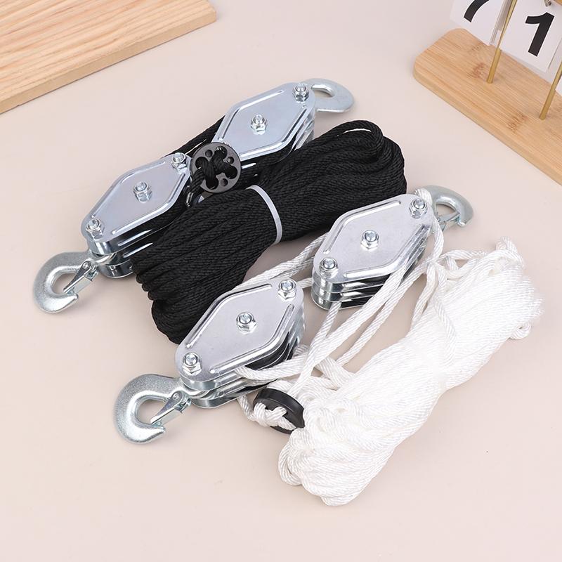 Handheld Crane Heavy Duty Polyethylene Rope Pulley Hoist 270° Rotatable Rope Pulley Block Zinc Alloy Hook Manual Lifting Device