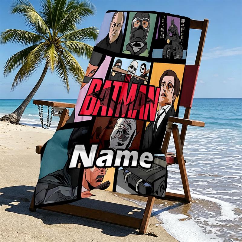 Custom Name Personalized Batman Print Beach Towel, for Trip Camping Beach Party Home Decor, Birthday Gift for Family & Friends