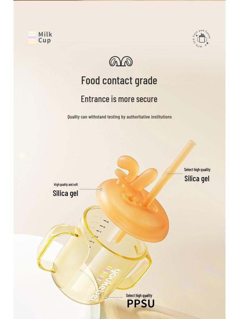 PPSU Children's Double-Handled Sippy Cup with Straw – Insulated and Heat-Resistant for Milk, Juice, and Water.