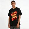 Happy New Year 2026 Red Gold Print Casual Loose Fit Unisex Top Pure Cotton T-shirt