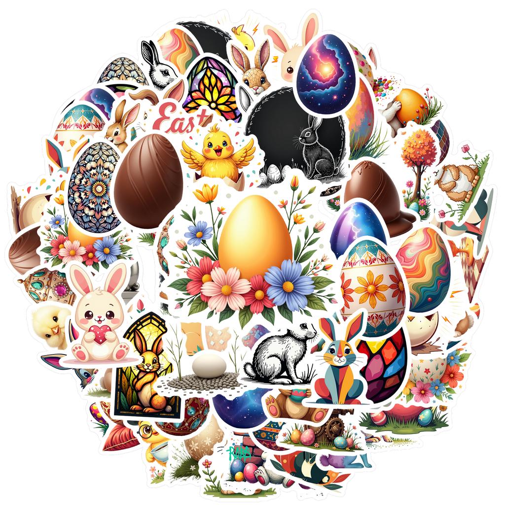 35-70pcs Easter Decorations Stickers Color Eggs Rabbit Graffiti Sticker Pack Gift Diy Skateboard Phone Laptop Diary Book