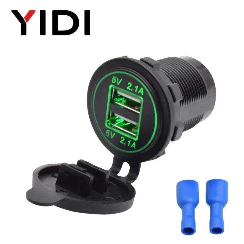 Dual USB Fast Car Charger 4.2A LED Light Display Waterproof Cigarette Lighter Power Socket 12V 24V Motorcycle Auto Truck Boat