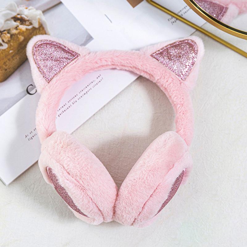 

Cute Glitter Cat Ear Earmuff Soft Plush Warmer Winter Warm For Women Men Solid Earflap Outdoor Cold Protection Ear Cover розовый