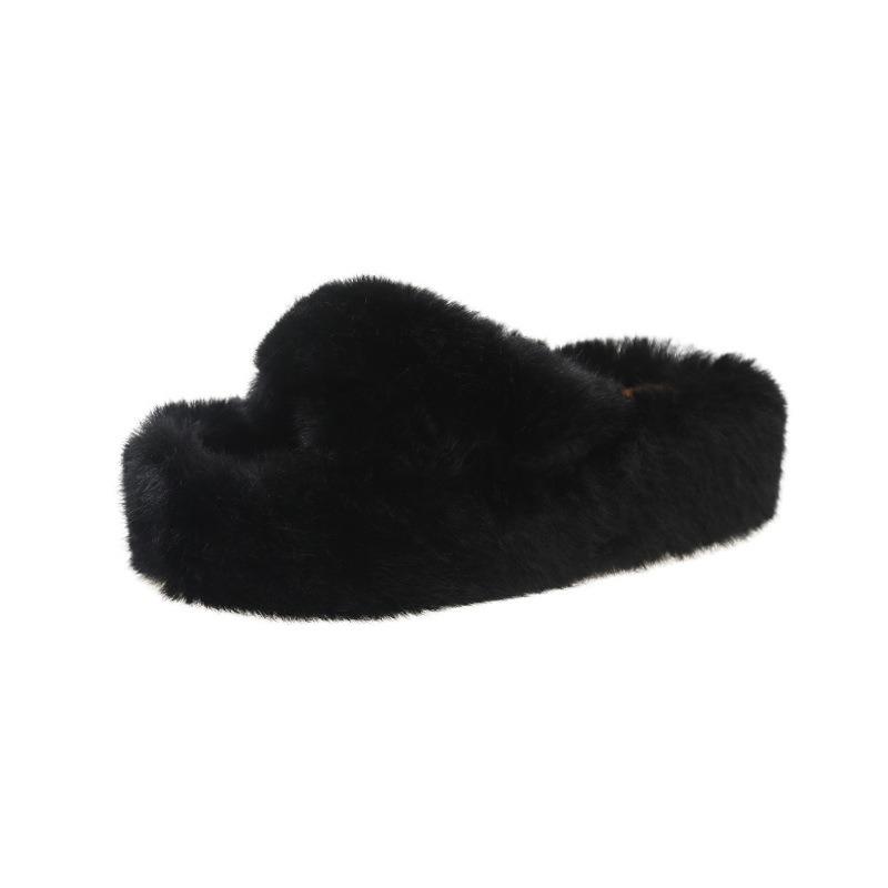 Large Size Fluffy Slippers for Women's Autumn and Winter New Home Exterior Wear with Plush Inside and Thick Bottom Cross Fluffy Mop