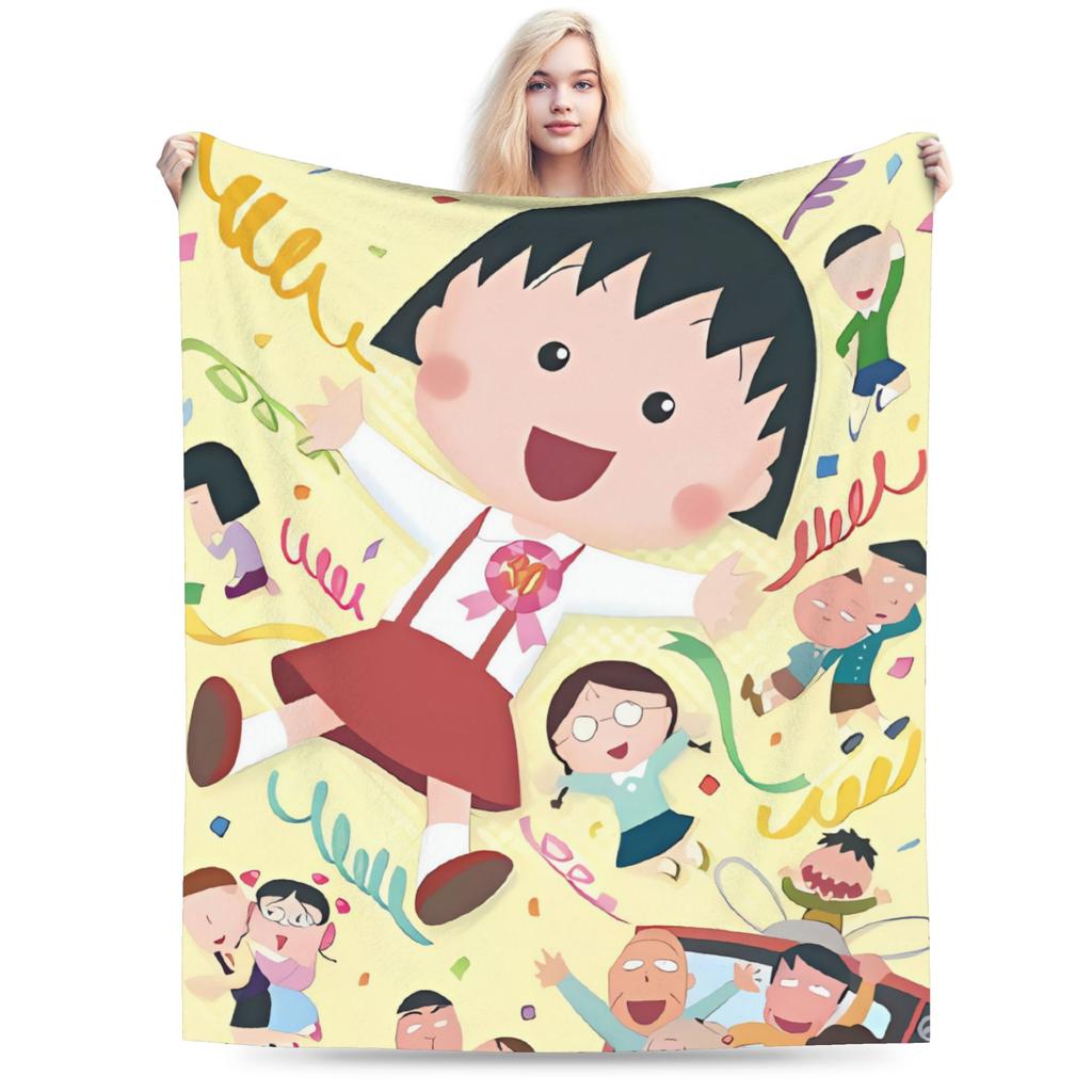 Chibi Maruko Chans Flannel Blanket Winter Warm Soft Throw Blanket for Children Bedroom Graphic Bedspread Sofa Bed Cover