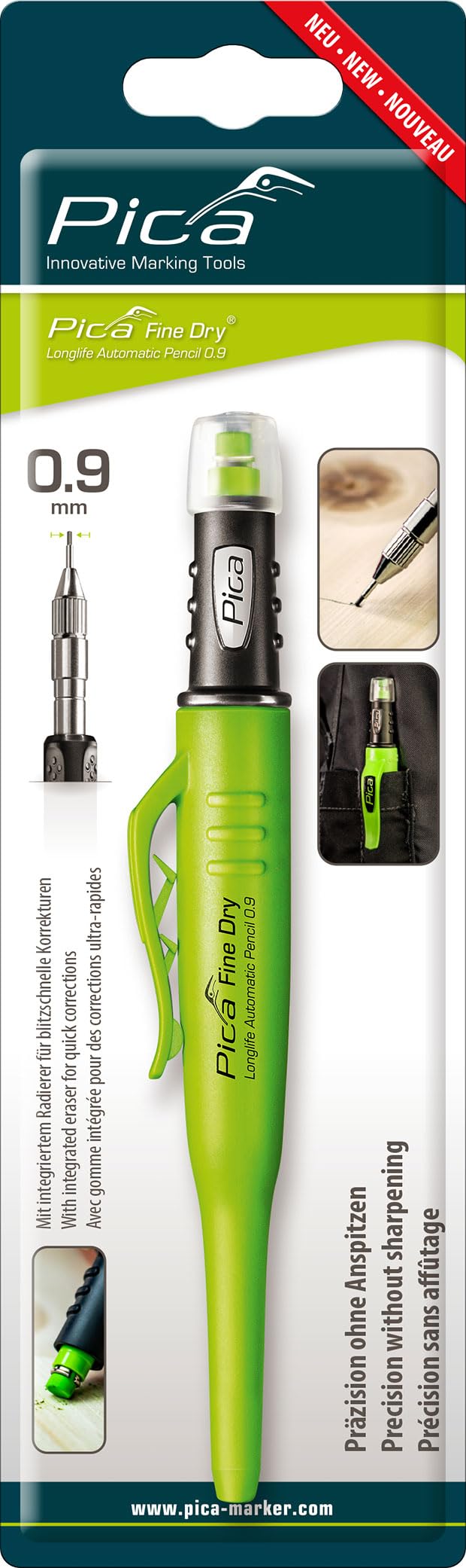 Механический карандаш Pika Marker для круглой черной блистерной упаковки 7070SB03  Fine Dry  Строительный, Стержень 0,9 мм, HB, Упаковка, чёрный