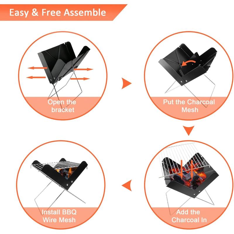 Portable Barbecue Charcoal Grill, Folding Notebook Shape Grill, Removable Folding, Suitable for Camping, Patio, Outdoor