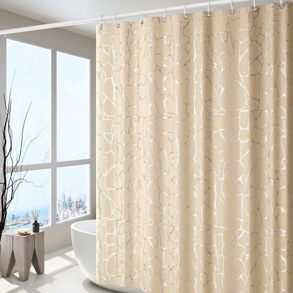 Elegante Tenda da Doccia in Marmo con Texture Irregolare, Stampata Argento e Oro - Divisorio Impermeabile per Bagno