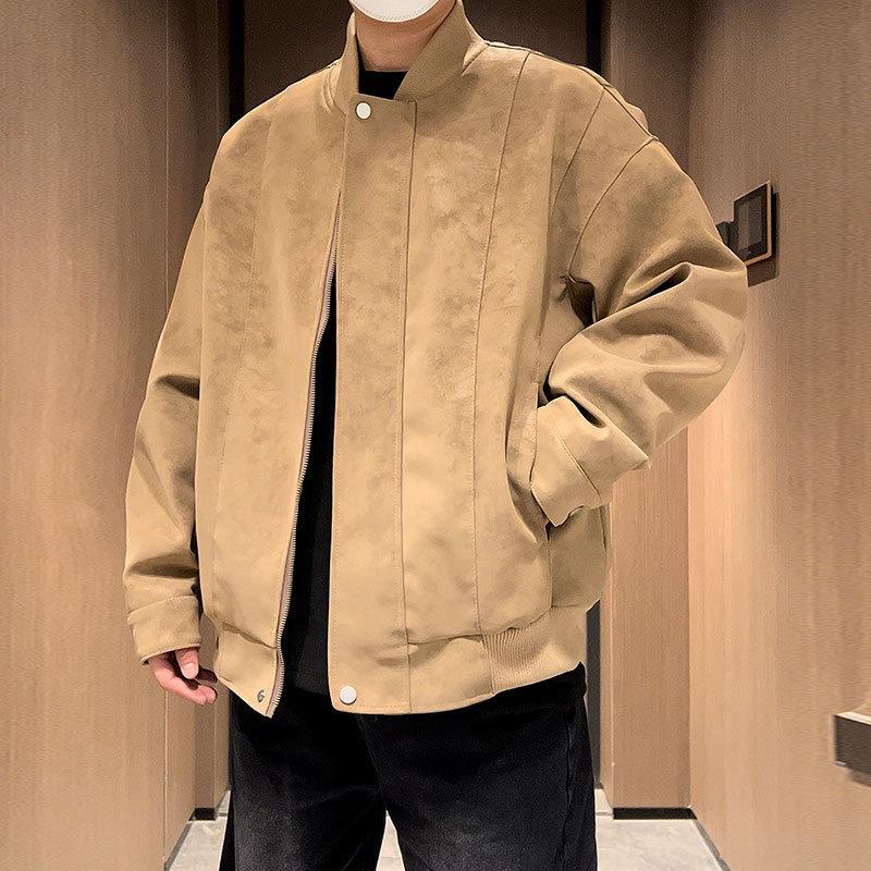 Leather Jacket Men's Casual Jacket Couple Style High Street Peach Skin Black Loose Versatile Spring and Autumn Jacket