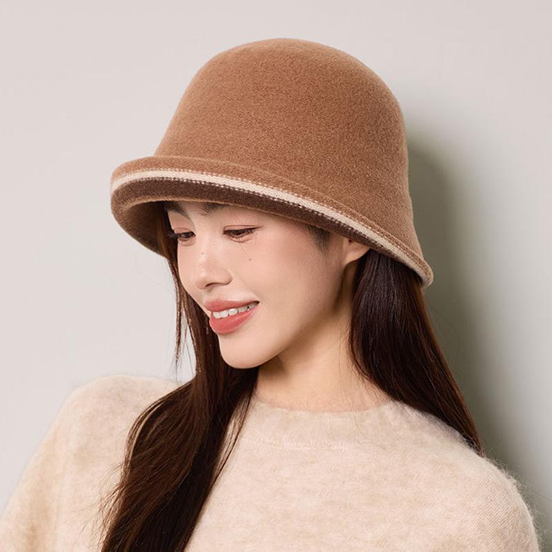 Wool Fisherman Hat Women's Winter Bucket Hat Contrast Color Basin Hat Bucket Hat