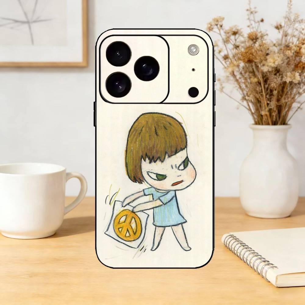 Y-Yoshitomos Art N-Nara Phone Case Silicone black Soft For IPhone 17,16,15,14,13,12,11,SE,Plus Pro Max