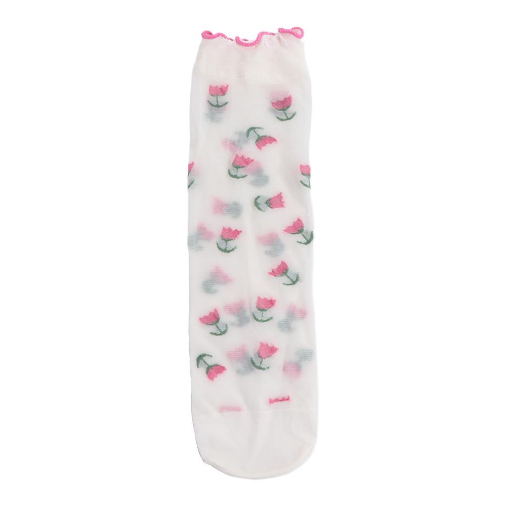 Peach Strawberry Glass Silk Ruffle Socks Avocado Ultra Thin Transparent Flower Ruffle Socks Korean Hosiery