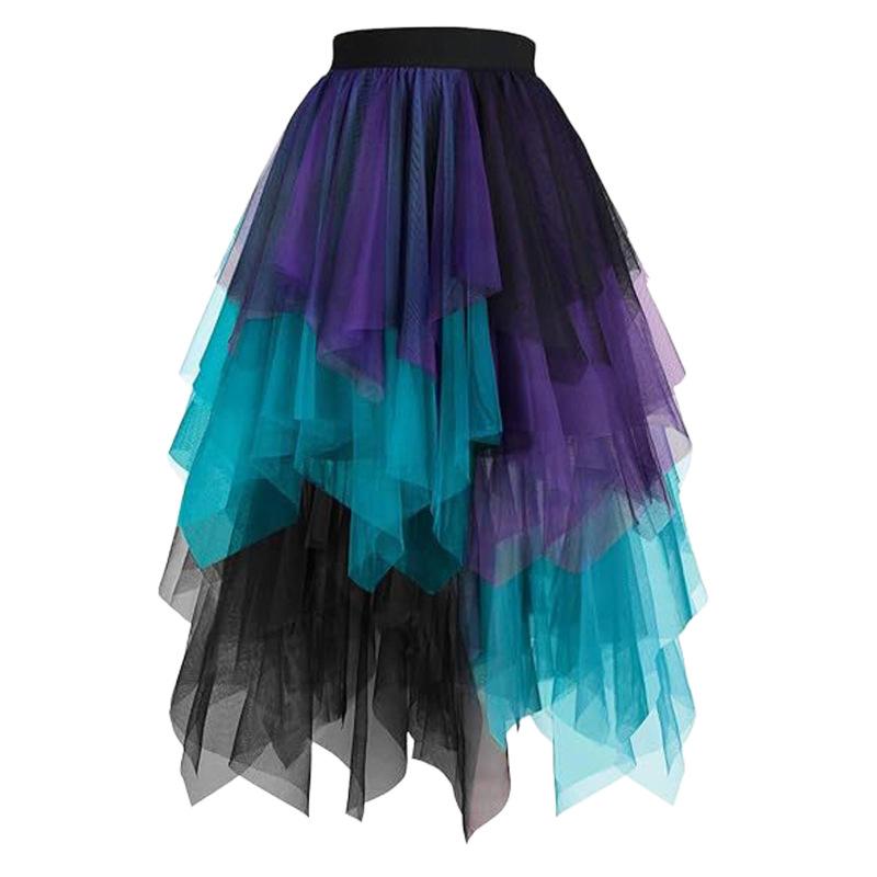 Halloween Performance Neon Tanzparty Cheerleading Rock Bunt Asymmetrisches Prinzessinnenkleid Hohe Taille Flauschig Mehrlagig Tüll Tutu Rock