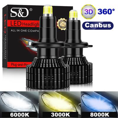 Ampoule de phare de voiture antibrouillard pour automobile, 2 pièces, 8 côtés, 20000LM 3D H7 LED Canbus 360 ° H1 H3 HB3 HB4 9012 Hir2 H11 H8 9006 9005, 12V