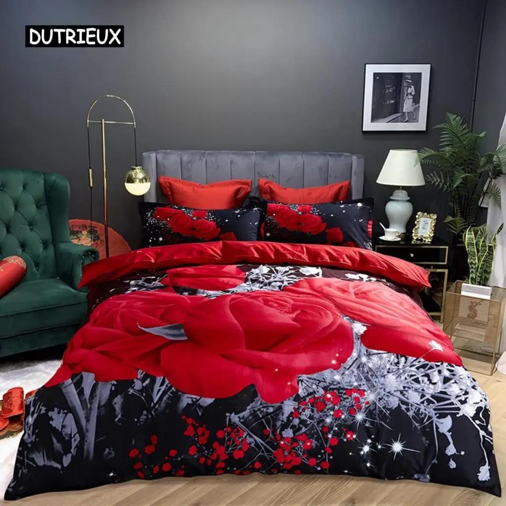 

3D Rose Heart Beding Set Nordic Soft Duvet Cover 150x20 20x240 King-Sized Dimensionsd Dimensions Comfortable Quilt Cover Modern Cat Wolf Print 120*200cm Single