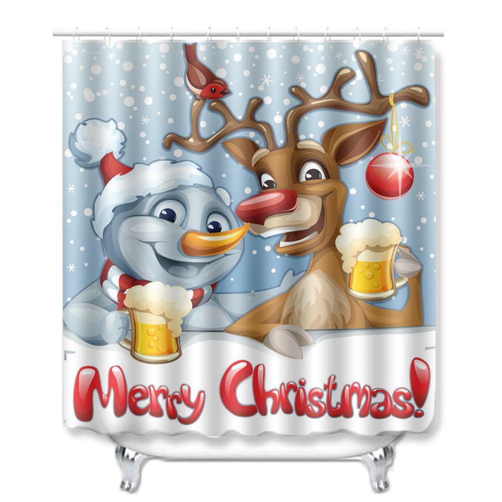 Christmas Shower Curtain Polyester Cloth Toilet Seat Four-Piece Set Entrance Door Mat Bedroom Living Room Floor Mat Carpet