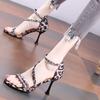 2025 new high-heeled sandals women's summer fashion outer wear leopard print word with rhinestone open-toed Roman sandals women's fine heels