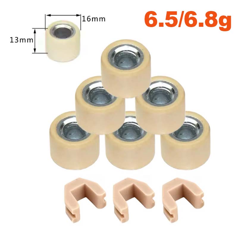 6pcs Variator Roller Weights 16X13mm 18x14mm with 3pcs Variator Sliders for 139QMB 50cc 125 150cc GY6 Scooter Motorcycle Parts 6.8g (16x13mm)