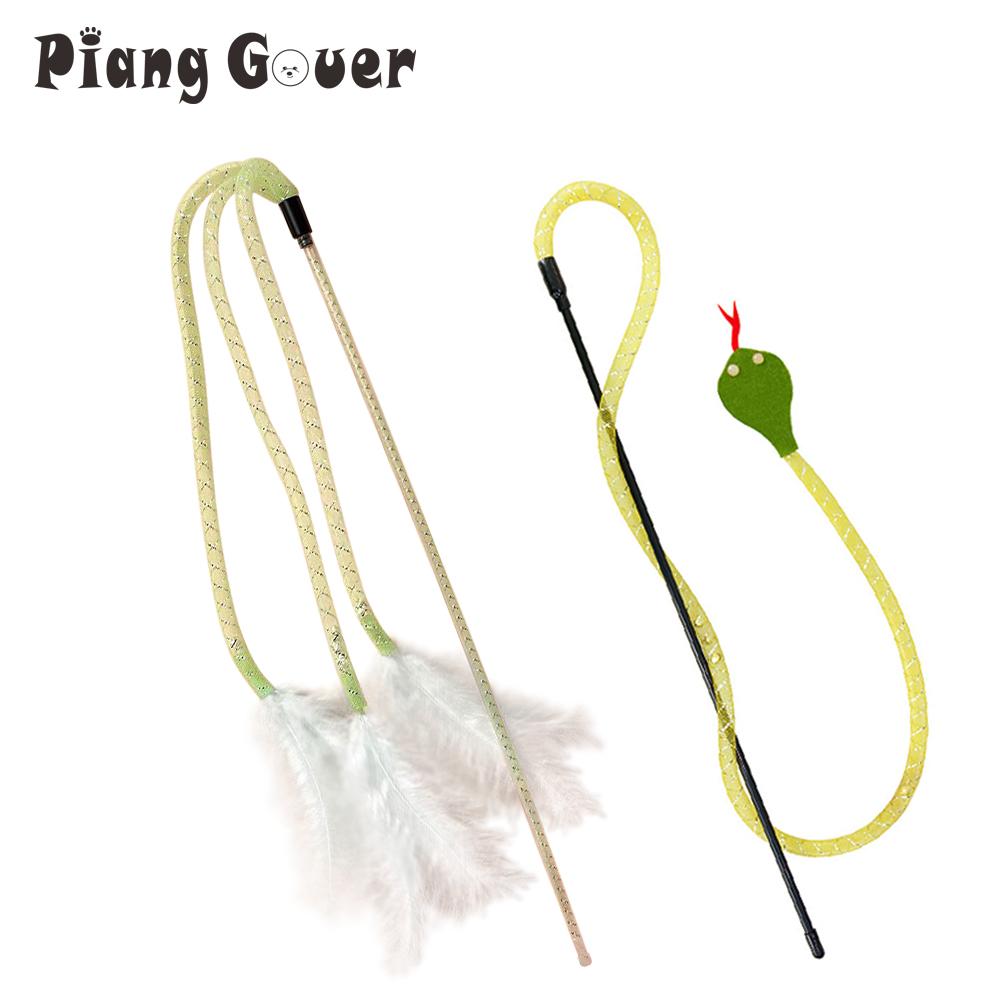 2pcs Feather Tassel Snake Cat Teaser Stick Pet Teasing Rod for Cats Toys Kitten Playing Scratch