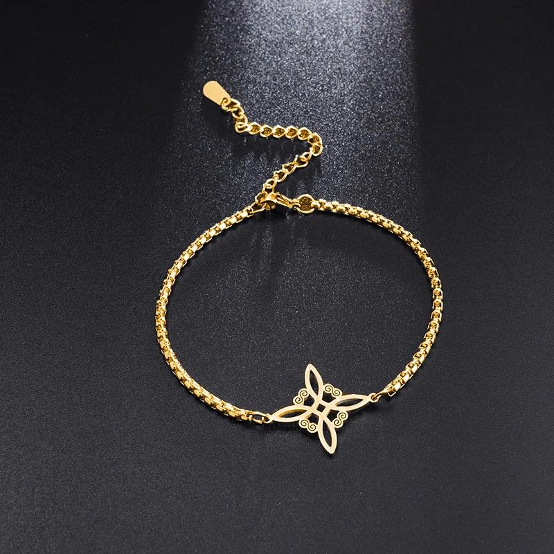 Witchcraft Witch Knot Bracelet Stainless Steel Geometric Hollow Flower Box Chain Cuff Bracelet Ladies Protection Amulet Jewelry