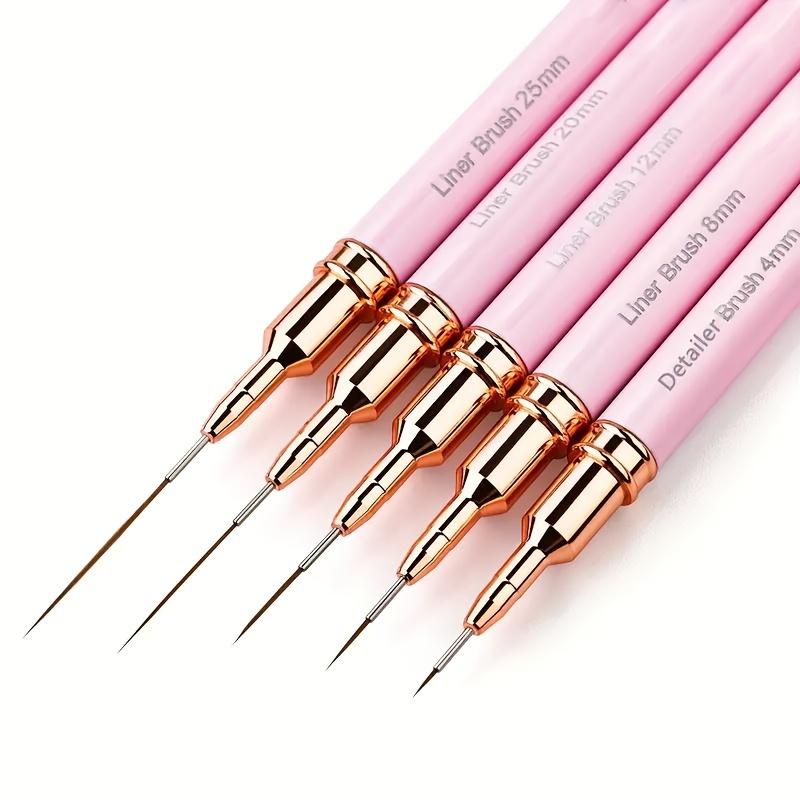 5 Pcs Nail Art Brush Pens for Gel Polish (4/8/12/20/25 Mm) Suitable for Long Nails, Precision Nail Art Brushes, Manicurists and Beginners