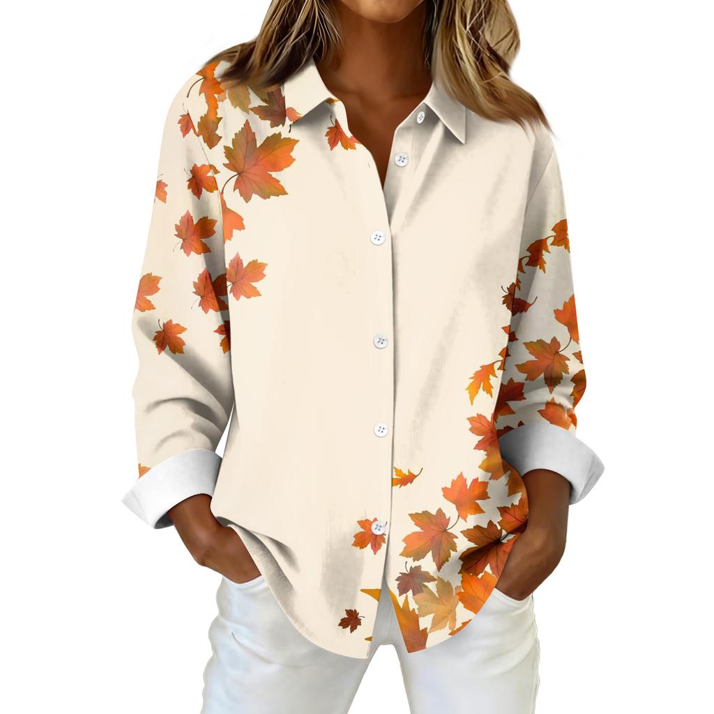 Women's Shirt Blouse Christmas Print Button Long Sleeve Casual Basic Shirt Collar Regular Top