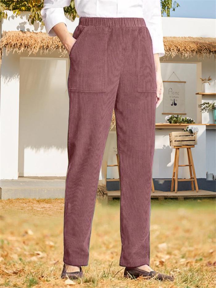 Women's Autumn/Winter Corduroy Elastic Waist Straight-Leg Pants