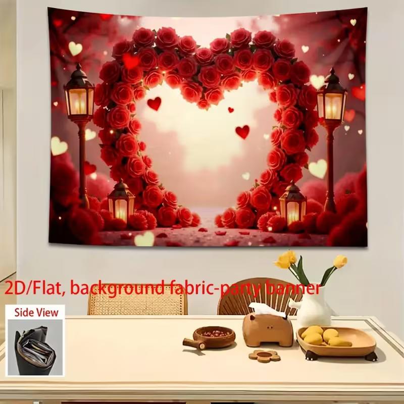

2D Romantic Red Rose Heart Backdrop, 2D Party Banner for Valentine s Day/Anniversary 47.2x31.5inch/120*80cm