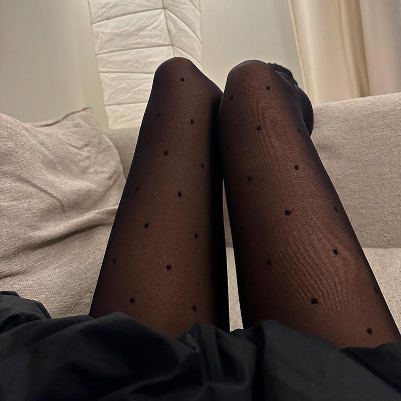 Kave 80D Dot Fake Translucent Thermal Leggings For Women High Waist Sexy Black Tights Control Top Pantyhose With Reinforced Toes