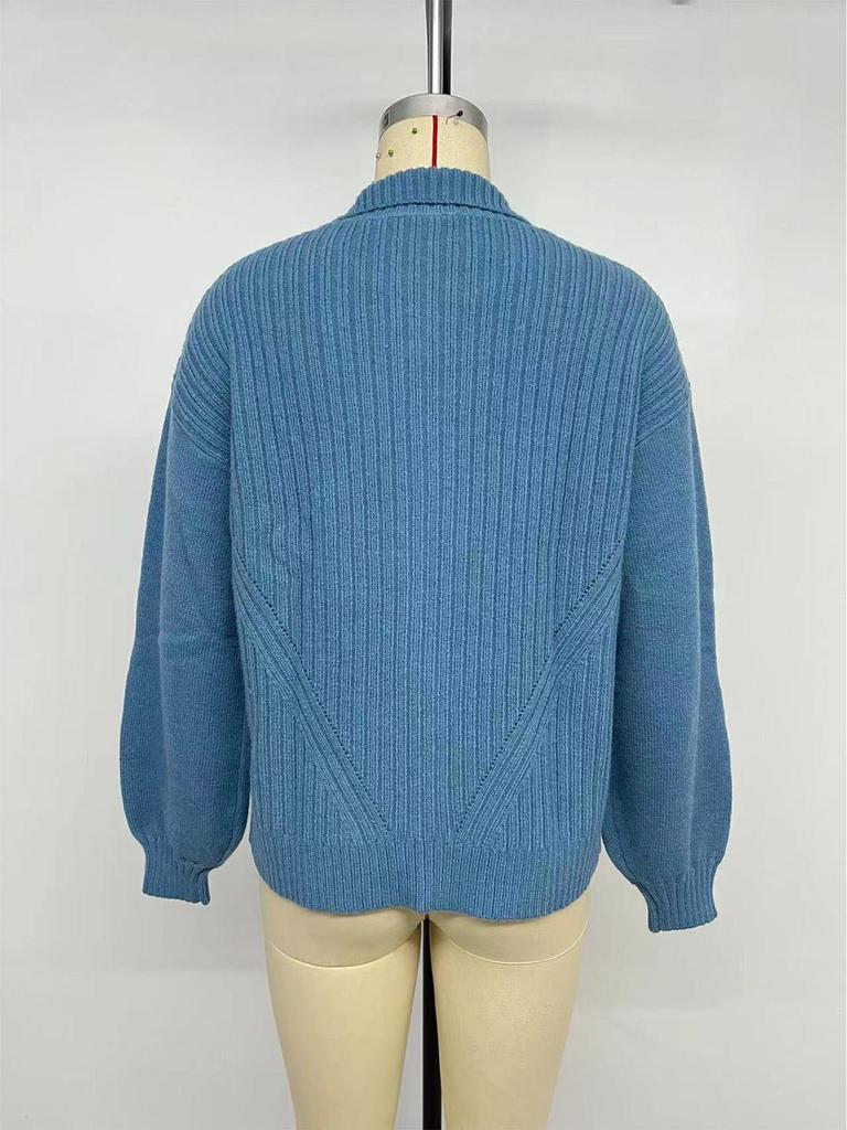 European-American Autumn/Winter Casual Solid Stand-Up Collar Cardigan Sweater
