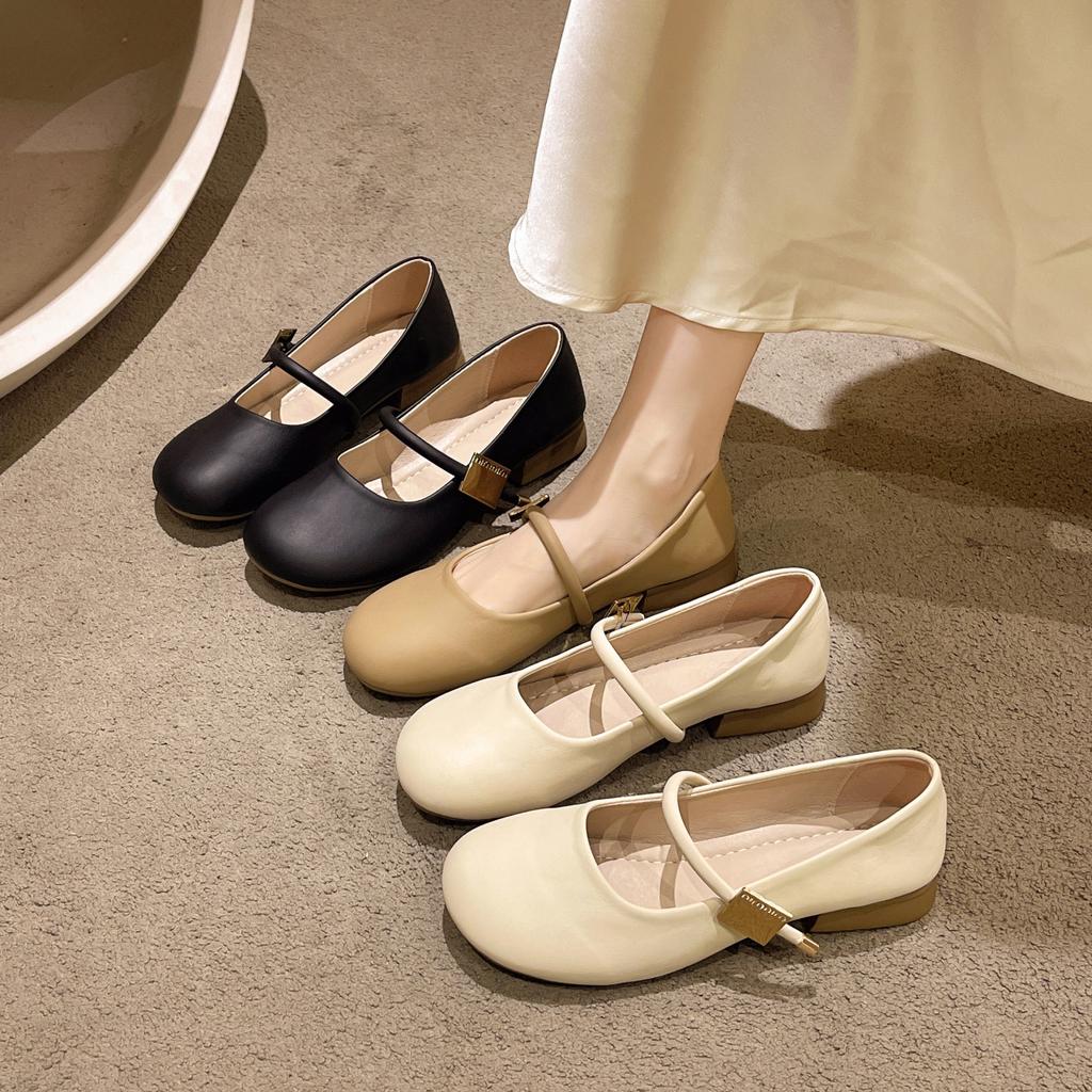 Mary Jane Shoes Women's Thick Heel Single Shoes Women's Spring and Autumn New French Gentle Wind with Skirt Shallow Mouth Soft Sole Women's Shoes