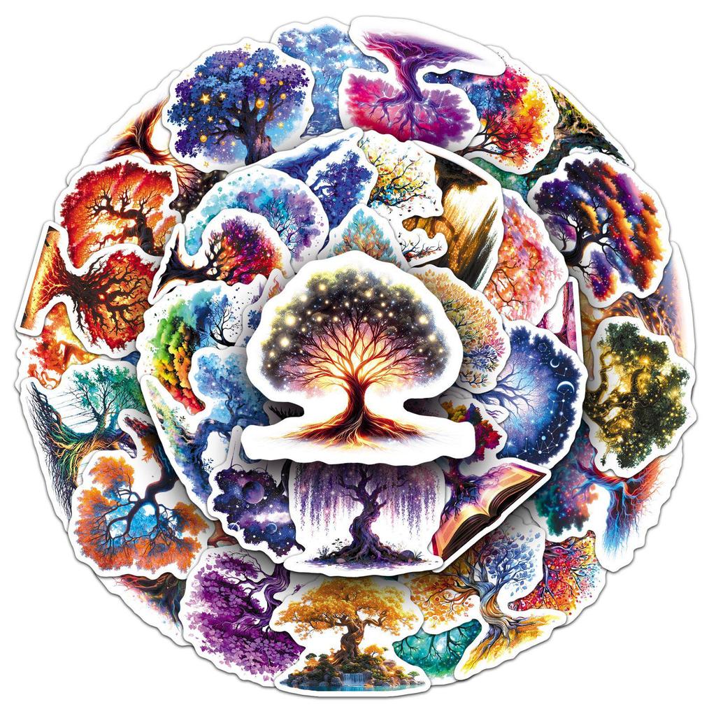 50PCS Luminous Tree of Life Stickers: Dreamy, Colorful, Waterproof Decorations for Girls