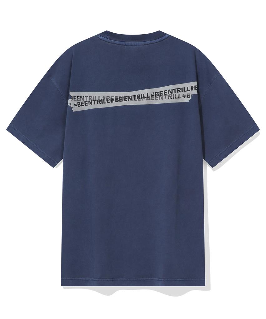 BEENTRILL Vintage Masking Taping Dyed Short Sleeve T-Shirt (Navy)