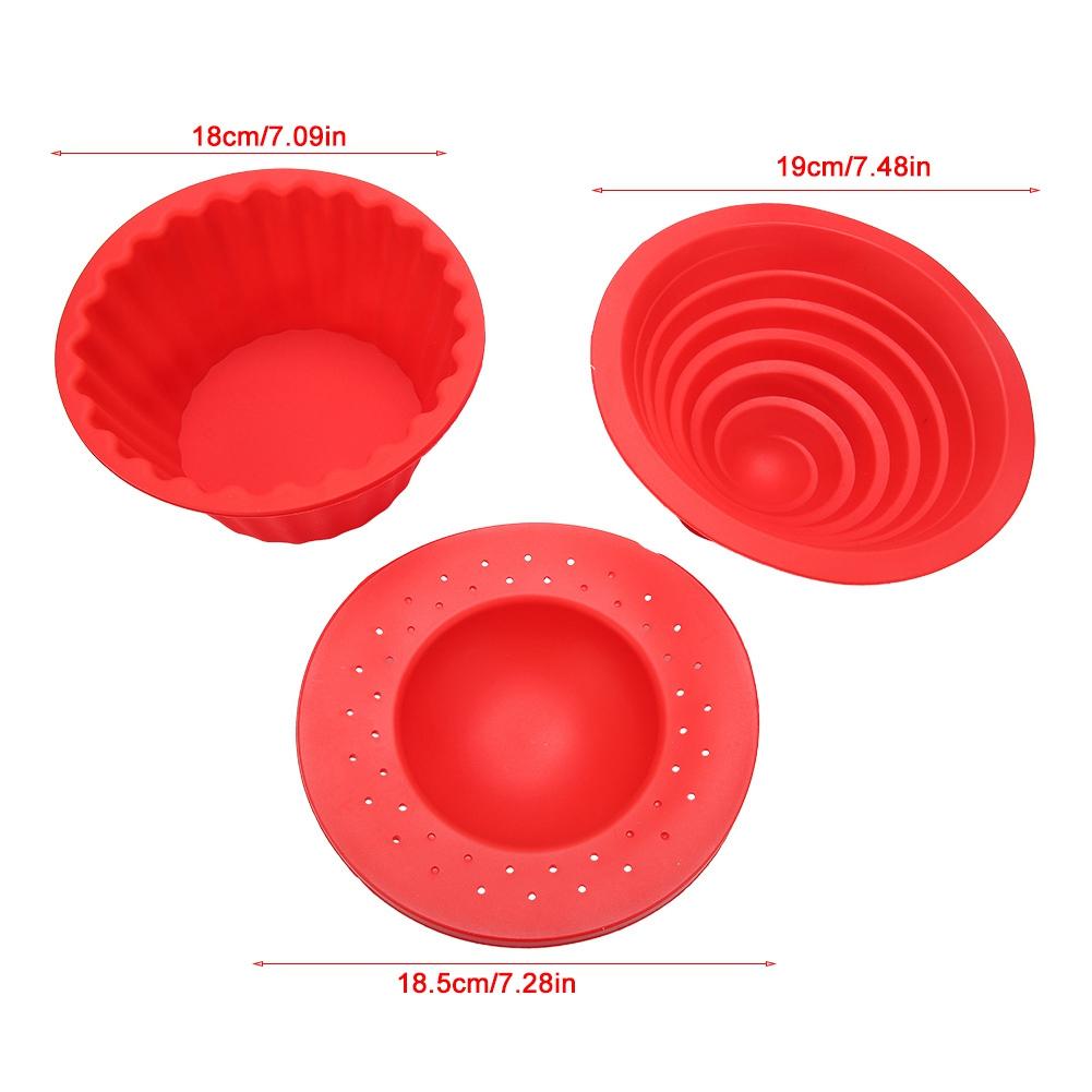 3Pcs/set Food Grade Silicone Cake Molds Ice Cream Bread Mousse Mould Baking Tool Red