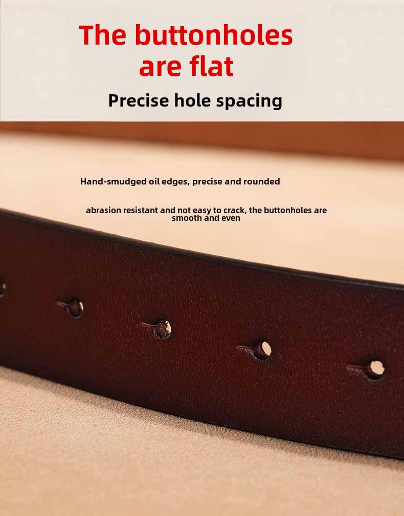 Men's Retro Smooth Buckle Belt - Large Size Genuine Leather Cowhide with Letter V Design