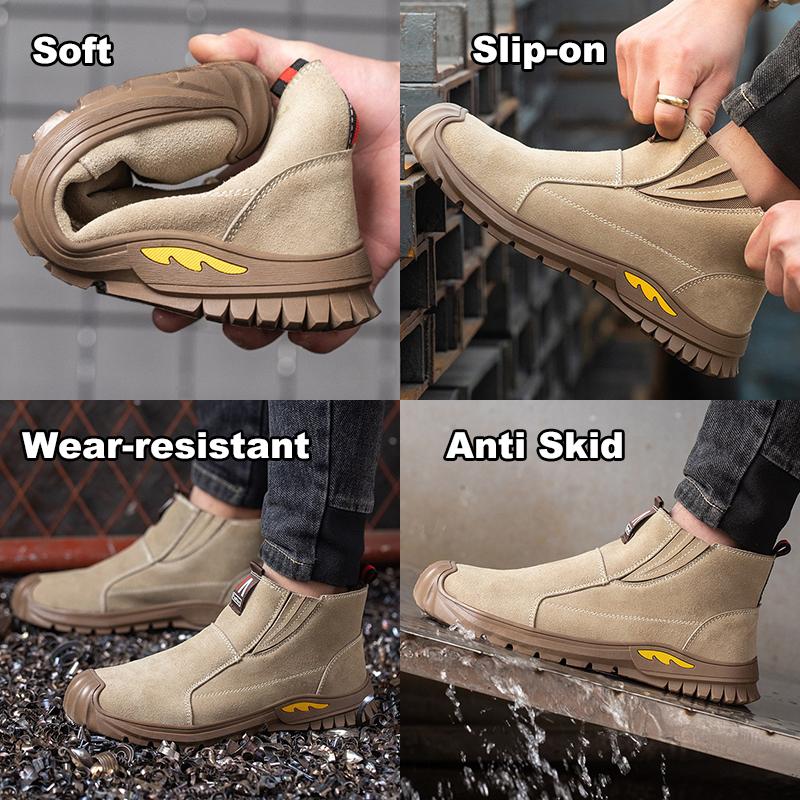 Oulylan Male Wear Resistant Safety Footwear Non-slip Puncture Proof Work Shoes Steel Toe Anti Smash Labor Boots for Worker