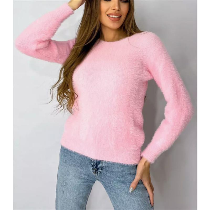 New Plush Pullover Solid Color Long Sleeve Large Size Round Neck Imitation Mink Knitted Sweater Women