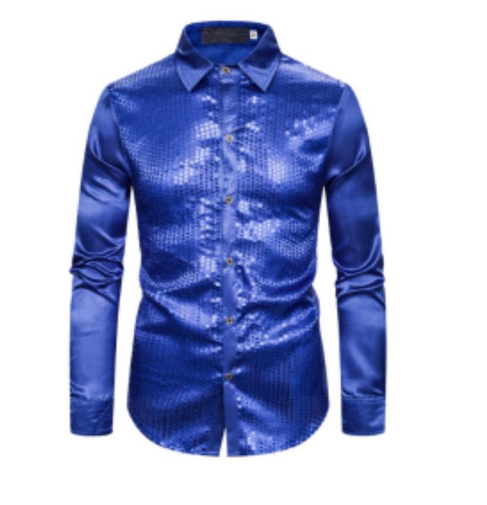 2025 New Men's Solid Color Casual Shiny Lapel Long Sleeve Shirt in European Size