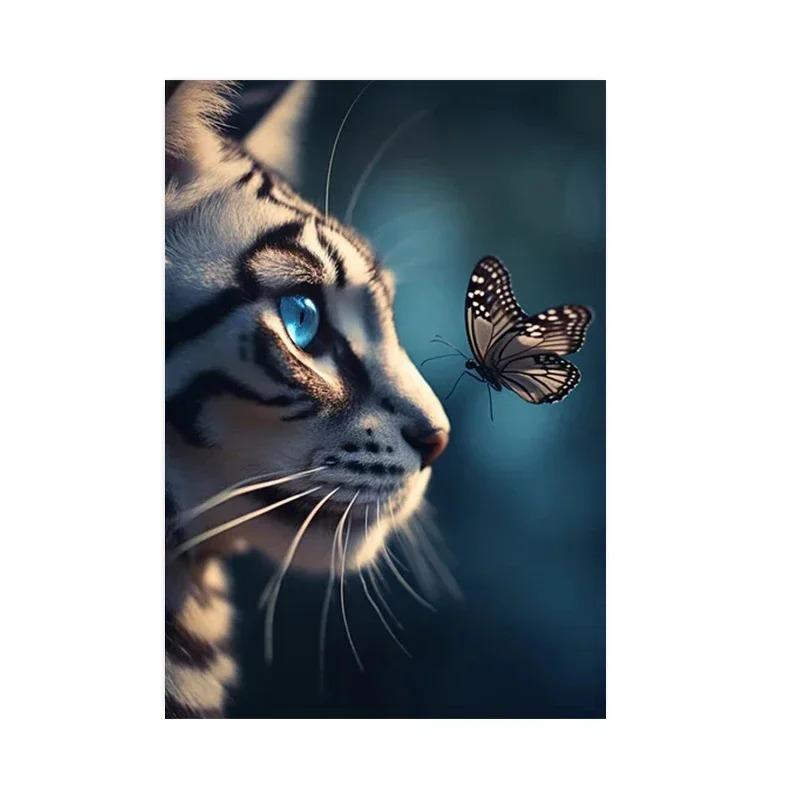 Charming Minimalist Wall Art Cute Kitty  Butterfly HD Canvas Poster for Living Room Bedroom Decor  Ideal Gift for Home Decor Ent