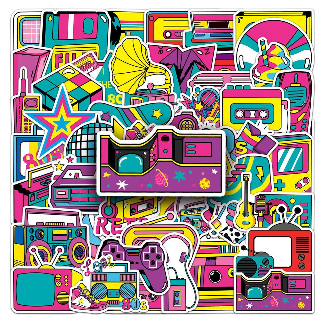 50 Retro 80s Graffiti Stickers Personalized Creative Decorative Mobile Phone Case Water Cup Suitcase Stickers