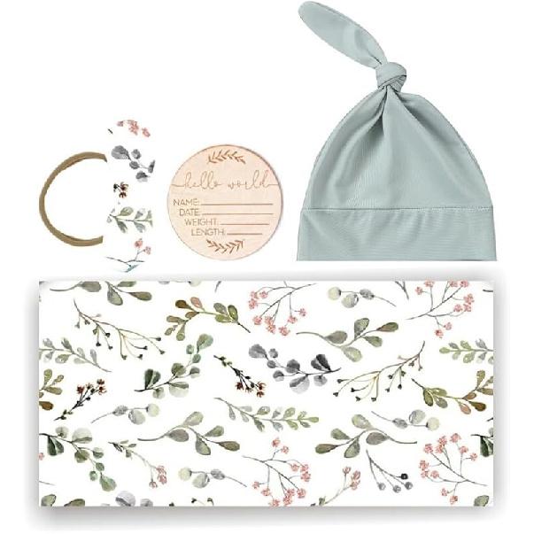 Baby Swaddle Set Newborn Hat Headband Beanie Swaddling Blanket Newborn Infant Swaddle Hat Baby Blankets for Baby Girl Boy