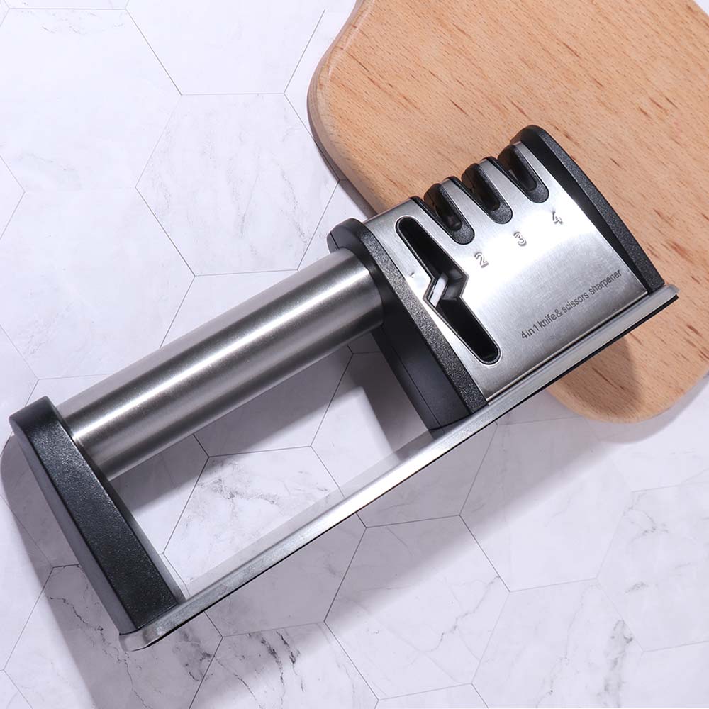 Kitchen Gadgets Manual 4 in 1 Sharpener Handheld Professional Kitchen Sharpening Stone Non-slip Base Whetstone Canteen