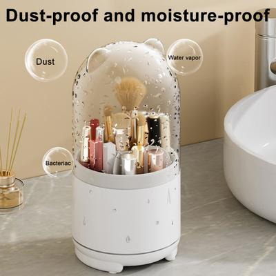 Make-up-Pinselhalter mit transparentem Deckel 360-Grad drehbarer Kosmetik-Organizer Staubdichter Make-up-Stifthalter für Schminktisch Badezimmer Schreibtisch