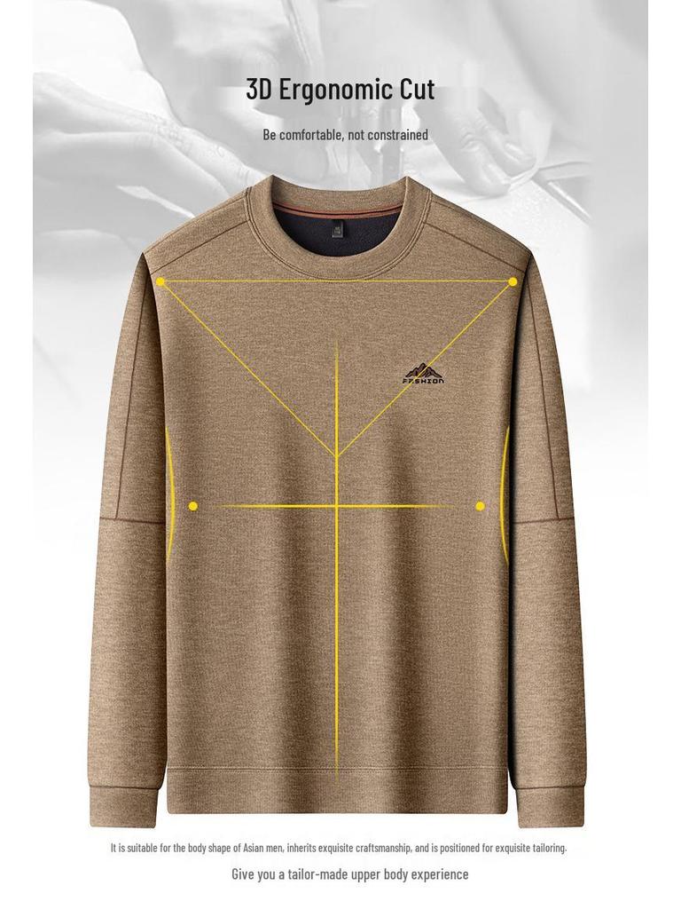 Men's Plus Velvet Thickened Versatile Winter Hoodie - Mid-Aged & Young, Warm Round Neck Long Sleeve Base Layer