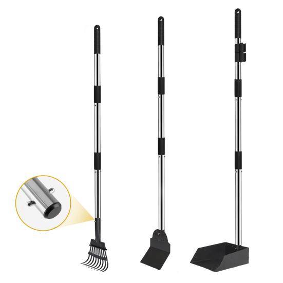 Swivel Bin Rake Spade Pooper Scooper Kit Adjustable Extended Handle Stainless Steel Waste