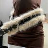 Punk PU Studded Fur Belt Y2k Vintage Faux Fur Rhinestone Patchwork Belt Metal Plush Waist Chain Furry Waistband Jeans Belts