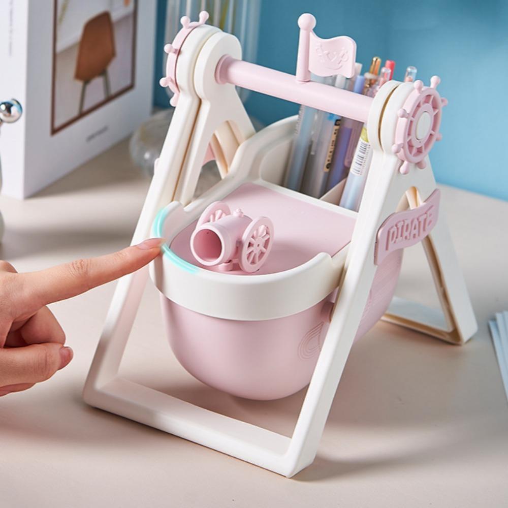 Creative cartoon desktop pirate ship pen holder book stand cute girl student decoration ornament multifunctional storage box