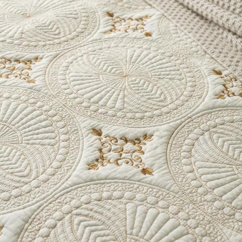 Embroidered Cotton Quilt Set 3PCS - King/Queen Size Solid Color Coverlet Lightweight Summer Bedspread Breathable Blanket for Bed