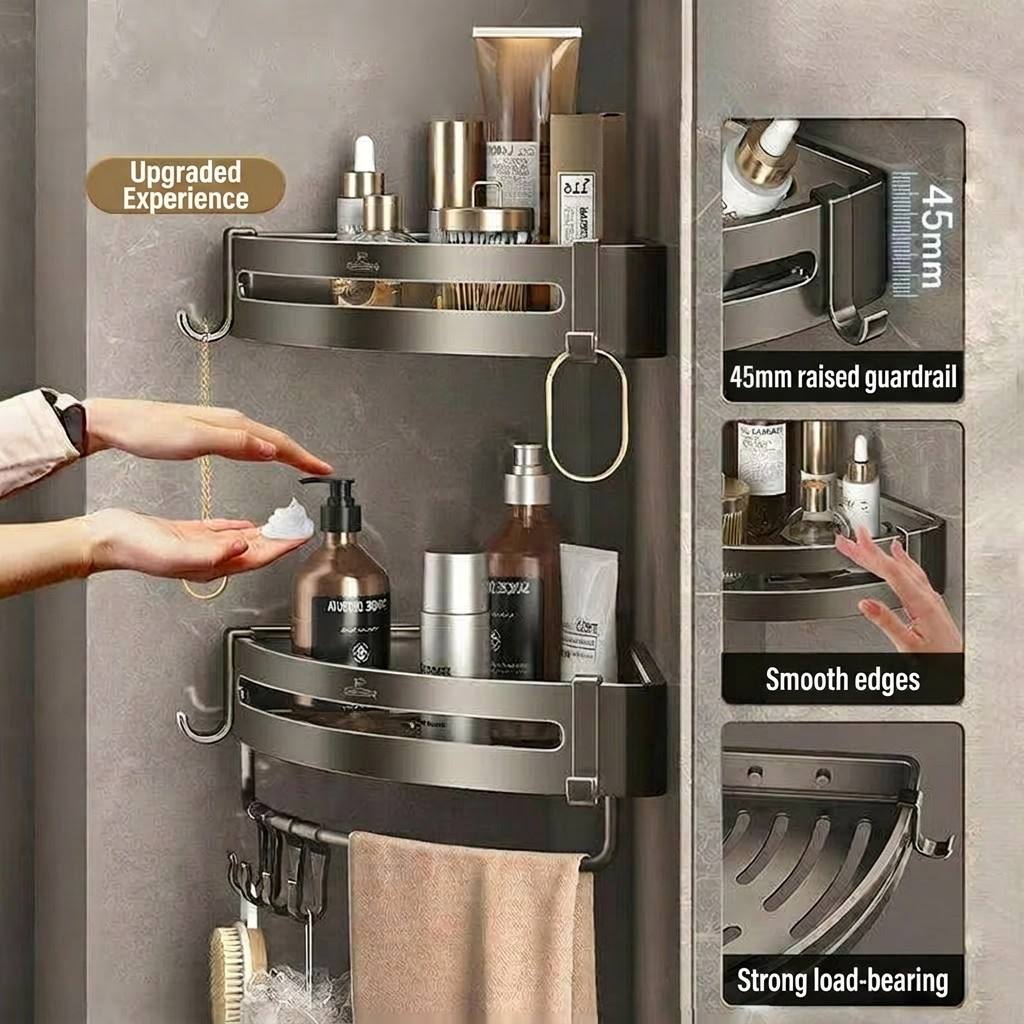 Gunl Gray Bathroom Corner Shelf, No-Drill Shower Caddy, Body Wash Rack for Shower Room and Bathroom Shelf